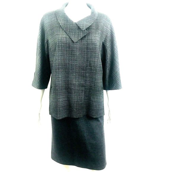 Lida Baday Suit 14P Designer Jacket Skirt Gray Wool Blend Jackie O Luxury Style - Picture 1 of 12